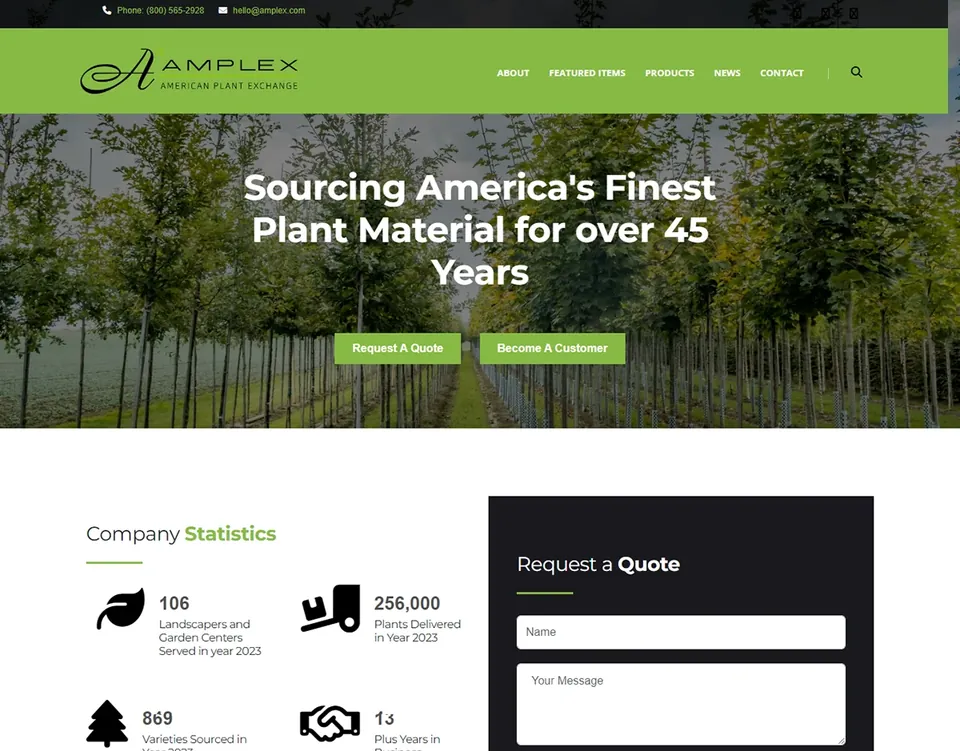Amplex Nursery website homepage