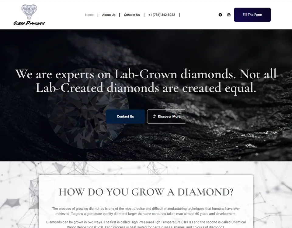 Cobra Diamonds website homepage