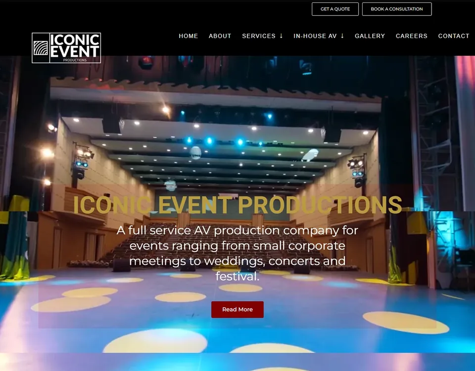 Iconic Event Productions website homepage