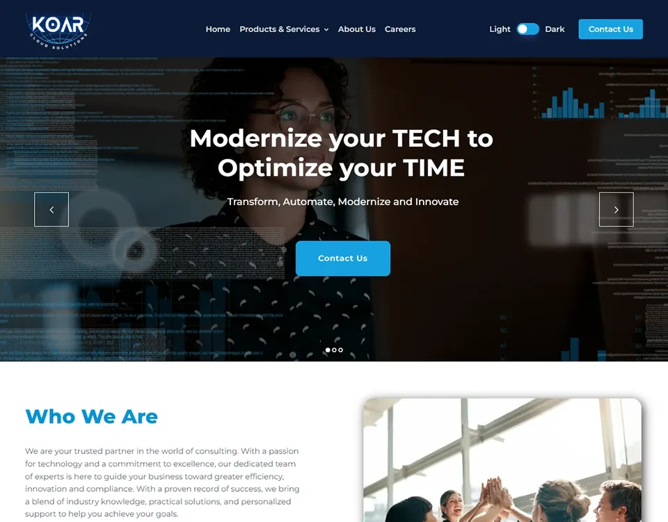 KOAR Cloud Solutions website homepage