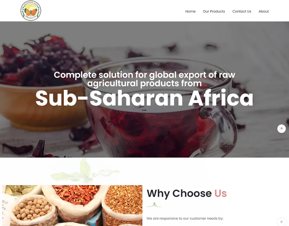 Motherland Products website homepage