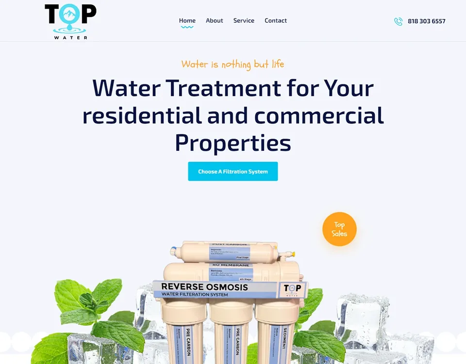 Top Water Services website homepage