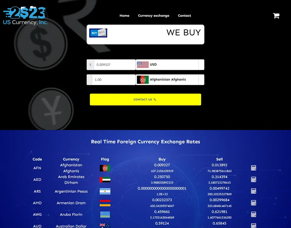 US Currency website homepage