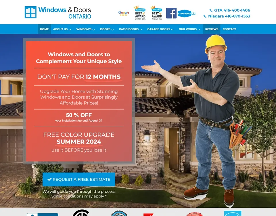 Windows & Doors Ontario website homepage
